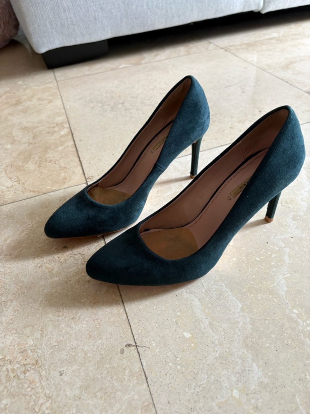 Zara Teal Suede Pointed-Toe Heels